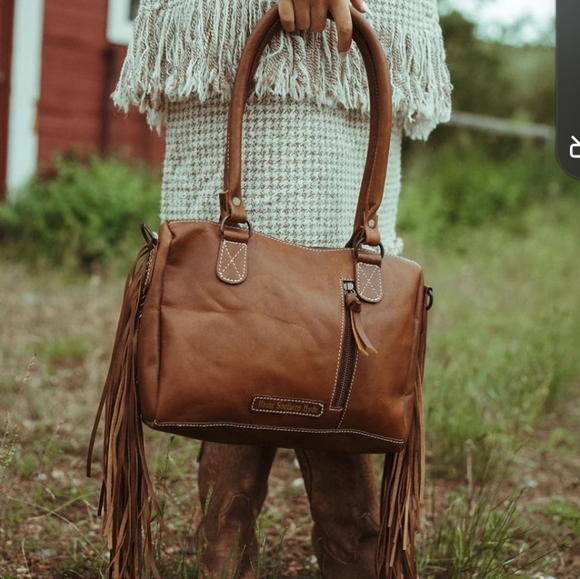 Avery By Southern Haute Brown and White Cowhide Purse with Sunflower Design - Picture 3 of 13